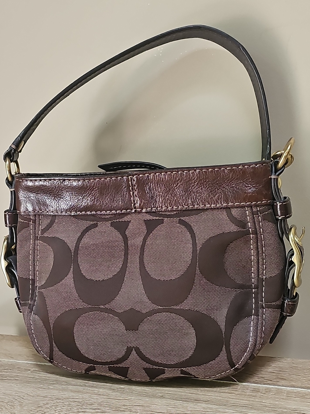 Coach 41856 Y2k Brown Monogram Mini Shoulder Bag with Leather Trim - Picture 5 of 7